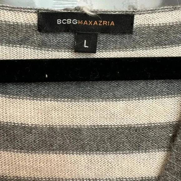 BCBGMAXAZRIA Y2K Grey & Cream Stripe Angora Wool Hooded Sweater Size Large L - Picture 6 of 9